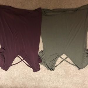 Criss cross tees in cranberry maroon and olive